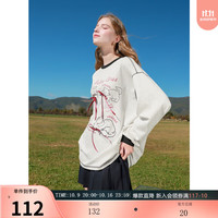 三彩2025秋款线条小猫蝴蝶结卫衣圆领套头宽松慵懒M 岩灰 M 160/84A