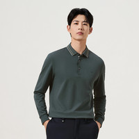 【暖燚绒/不变型领】柒牌长袖POLO衫男装秋冬季保暖翻领上衣T恤 M 深绿