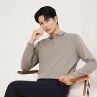 【暖燚绒/不变型领】柒牌长袖POLO衫男装秋冬季保暖翻领上衣T恤 杏色