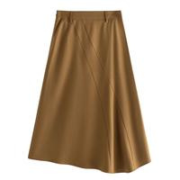 茵曼 卡其色垂感半身裙女春秋款高腰不规则显瘦a字长裙子