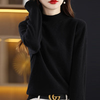 柯诗曼春秋超好看半高领针织衫女内搭高级感打底衫显瘦简约潮流 针织半高-黑色 2XL 【140-160斤】