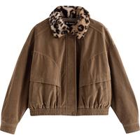 初语棉服女2025冬保暖豹纹翻领巴恩风咖棕色老钱植绒夹克外套 咖棕色 M