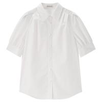 佐丹奴 夏季简约纯色百搭打褶梭织泡泡袖宽松通勤商务休闲短袖衬衫女士