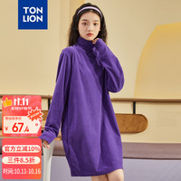 唐狮（TonLion）2024女摇粒绒高领针织长袖连衣裙