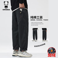 HIPANDA你好熊猫男裤2025年秋季美式潮流百搭休闲直筒裤男款长裤子 黑色加绒 2XL