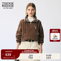 Teenie Weenie小熊女装卫衣2025年秋季格纹拼接翻领半拉链上衣 棕色 XS