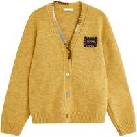 茵曼2025秋冬女装趣味撞色V领黄色毛衣外套宽松针织衫开衫 黄色 S