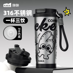 ROYALLOCKE 皇家洛克 咖啡杯便携316不锈钢保温杯女士不锈钢材质杯子原创IP卡通 黑色
