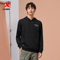 特步（XTEP）ZW加绒卫衣冬季男连帽保暖休闲运动上衣 正黑色 L