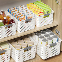 稻草熊桌面收纳盒零食玩具整理盒塑料储物篮宿舍杂物收纳厨房收纳框 象牙白-大号【三个装】