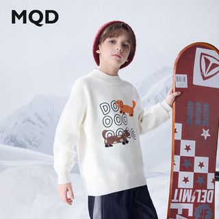 马骑顿（MQD）MQD冬季男大童学院风趣味穿搭卡通半高领毛衣 本白 120