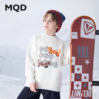 马骑顿（MQD）MQD冬季男大童学院风趣味穿搭卡通半高领毛衣 本白 120