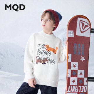 马骑顿（MQD）MQD冬季男大童学院风趣味穿搭卡通半高领毛衣 本白 120