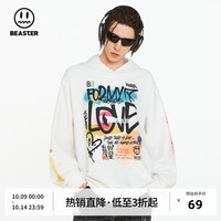 BEASTER联名复古连帽卫衣字母印花涂鸦帽衫 橙色 M