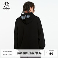 BEASTER联名复古连帽卫衣字母印花涂鸦帽衫 黑色 M