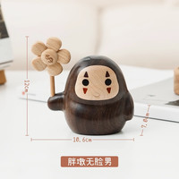 木易Mui木质龙猫摆件解压治愈工位摆放无脸男檀木摆设可旋转音乐盒底座 【黑檀木】胖胖无脸男 转钱花
