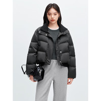 太平鸟女装轻羽绒合集反季清仓白鸭绒羽绒服简约时尚短款中长款 黑色拼接小立领缎感羽绒服 M