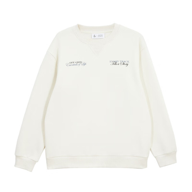JACK&JONES 杰克琼斯 百搭舒适印花加绒卫衣 A07 米白色