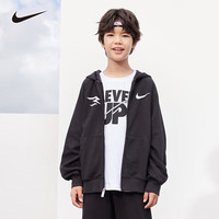 NIKE 3BRAND 耐克男童开襟连帽卫衣秋冬加绒保暖儿童运动外套 正黑色 【春秋舒适毛圈】 140 /68 【身高128-140cm】