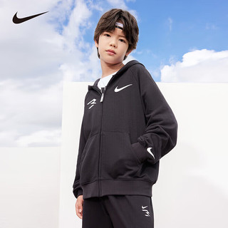 NIKE  3BRAND 耐克男童开襟连帽卫衣秋冬加绒保暖儿童运动外套 正黑色 【春秋舒适毛圈】 130 /64 【身高116-122cm】