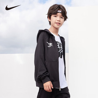 NIKE  3BRAND 耐克男童开襟连帽卫衣秋冬加绒保暖儿童运动外套 正黑色 【春秋舒适毛圈】 130 /64 【身高116-122cm】