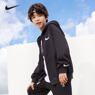 NIKE  3BRAND 耐克男童开襟连帽卫衣秋冬加绒保暖儿童运动外套 正黑色 【春秋舒适毛圈】 130 /64 【身高116-122cm】