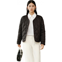 艾莱依轻薄羽绒服女士2025春秋新款短款时尚显瘦内胆波浪纹圆领鸭绒外套 【建议80-110斤】155