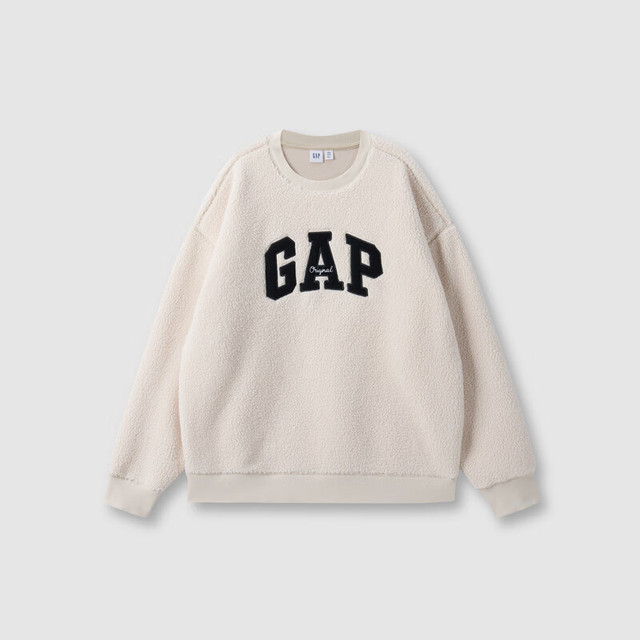 Gap 男女同款！仿羊羔绒贴布绣抓绒卫衣