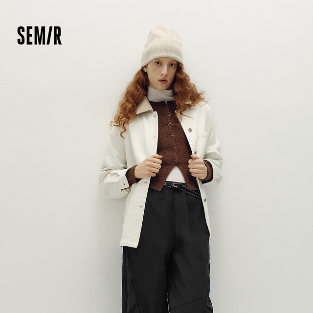 Semir 森马 森柔牛仔|森马牛仔外套女灯芯绒翻领2024秋宽松上衣 奶白10501 160/84A/M