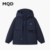 马骑顿MQD男童25秋学院风户外露营大口袋连帽风衣外套 藏青 140