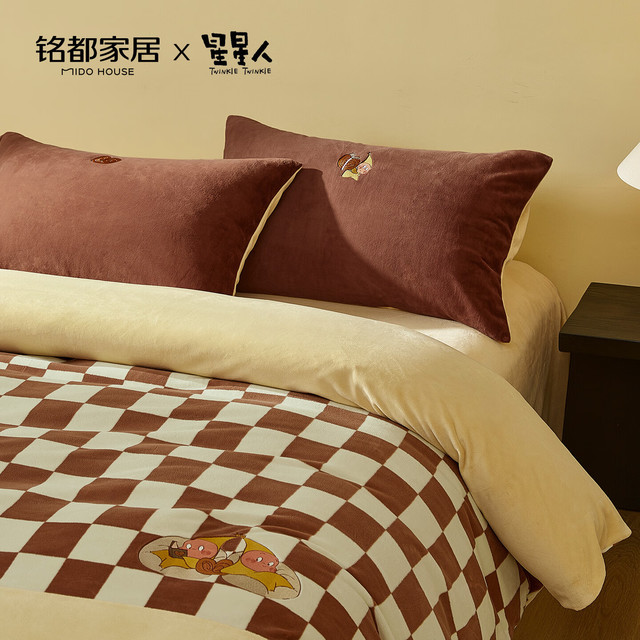 铭都家居 &星星人联名款 A类超细牛奶绒床上四件套 蝴蝶酥 1.5m 床单款