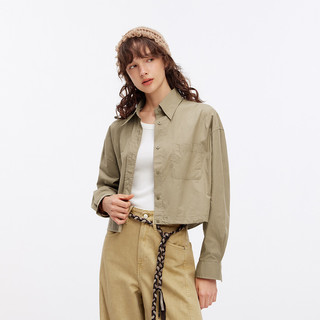 森马（Semir）长袖衬衫女短款纯棉衣服秋季慵懒oversize遮肉收腰衬衣小个子 咖色调00455 S
