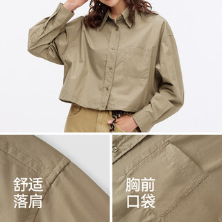 森马（Semir）长袖衬衫女短款纯棉衣服秋季慵懒oversize遮肉收腰衬衣小个子 咖色调00455 S