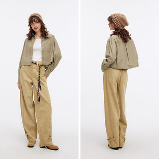 森马（Semir）长袖衬衫女短款纯棉衣服秋季慵懒oversize遮肉收腰衬衣小个子 咖色调00455 S