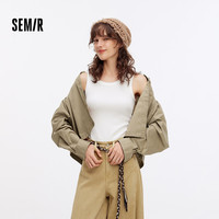 森马（Semir）长袖衬衫女短款纯棉衣服秋季慵懒oversize遮肉收腰衬衣小个子 咖色调00455 S