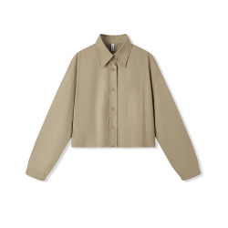 Semir 森马 长袖衬衫女短款纯棉衣服秋季慵懒oversize遮肉收腰衬衣