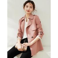 白鹿语 【翻领双排扣风衣】春秋法式优雅通勤简约纯色西服外套上衣女