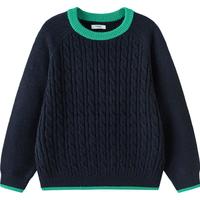 巴拉巴拉童装儿童毛衫男童女童2025冬装圆领毛衣亲子装撞色学院风上衣 蓝绿色调 160