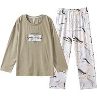 玛伦萨【5A抗菌丨纯棉】睡衣女款可外穿春秋季长袖家居服套装 灰绿 M
