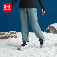 UNDER ARMOUR安德玛童装秋25儿童加绒运动裤梭织男女大童长裤束脚工装裤 烟雾蓝色 140