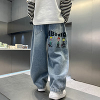 Thinkpire 儿童牛仔裤男童裤子春秋装2025款中大童9-14岁男孩休闲长裤直筒裤 蓝色春秋款 130 码建议身高125CM