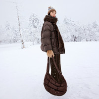 伊芙丽（eifini）蒋欣代言90白鸭绒轻量感时尚大翻领短款羽绒服外套女秋冬 深咖啡  L 165/88A140-155斤 140-155斤