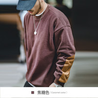 马登工装 美式复古摇粒绒圆领卫衣拼接ins抓绒长袖上衣外套男 砂色 L