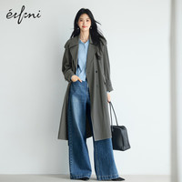 伊芙丽大翻领设计宽松版型袖口可调节袖袢大衣外套女2025秋季 灰绿 M