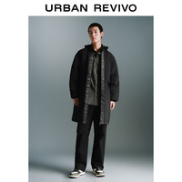 UR冬季男装潮酷双拉链宽松长款保暖羽绒服UMV140039 正黑 L