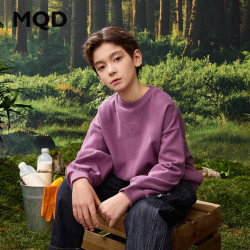 马骑顿 男童学院风卡通卫衣 灰紫 110
