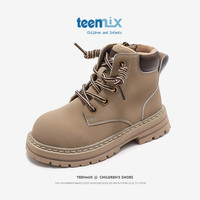 天美意(TEENMIX)童鞋儿童马丁靴女童2024春秋单靴男童大黄靴皮靴子中大童短靴 灰色(加绒) 32