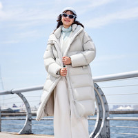 坦博尔云感泡芙羽绒服女长款2025冬季加厚保暖连帽外套TB5530838D 月蓝灰 M