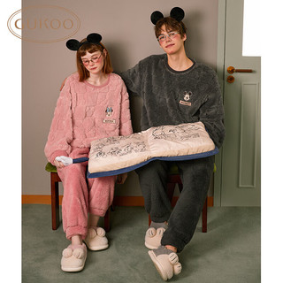 果壳（Gukoo）睡衣女秋冬季卡通印花舒适可爱保暖女士家居服套装可外穿D 米奇男套装 L