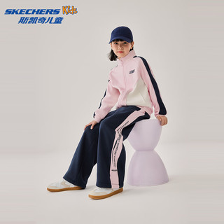Skechers斯凯奇儿童加绒外套长裤套装男女童时尚百搭休闲运动童装L425K014 樱花粉/004K 140